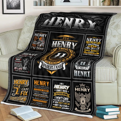 HENRY Personalized Blanket | Custom Name Cozy Throw Gift 13K1-BK2