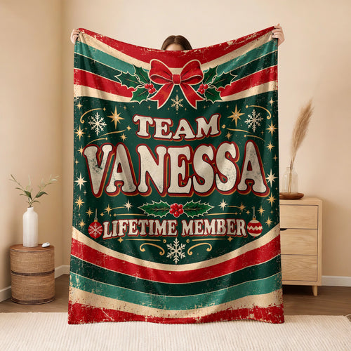 Team Your Name Lifetime Member Christmas Fleece Blanket VANESSA 13K1 BK52