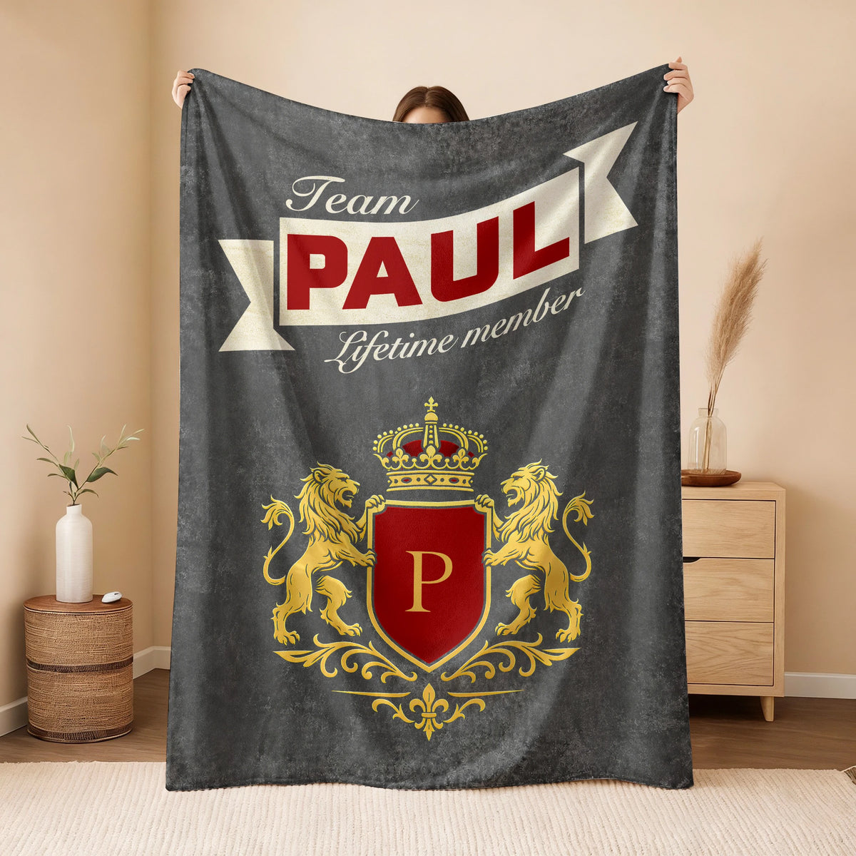 Team Your Name Lifetime Member Charcoal Blanket PAUL 13K1 BK20