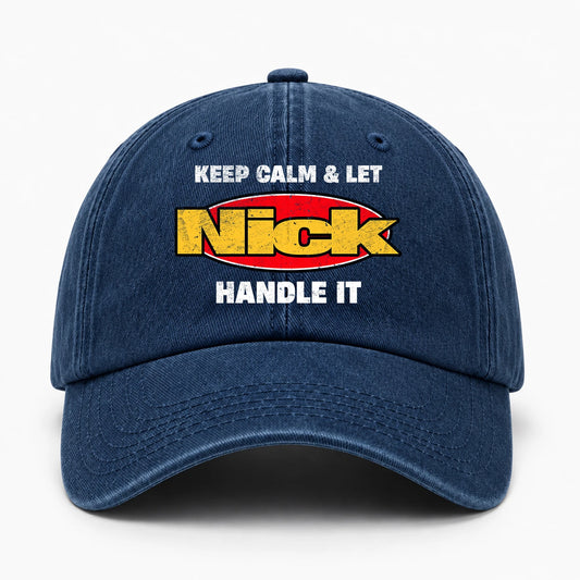 Keep Calm & Let Your Name Handle It Yellow And Red Logo Washed Cap NICK 13K1 C172PF