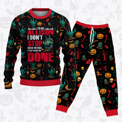 ALLISON Halloween Pajamas Set Sweater & Pants Horror Skull Pumpkin 13K1-HL3