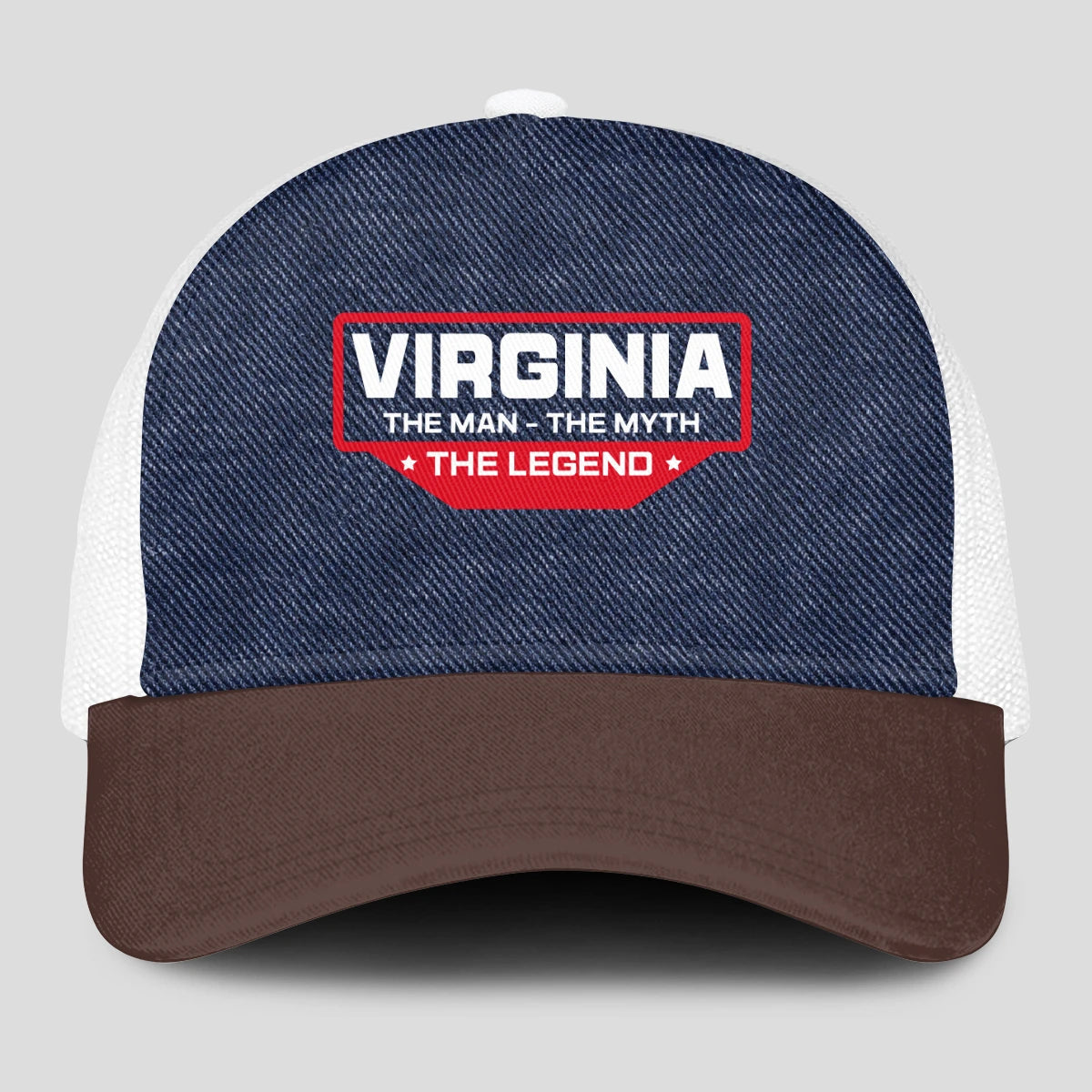 The Man The Myth The Legend Navy Brown And White Mesh Cap VIRGINIA 13K1 C200PF