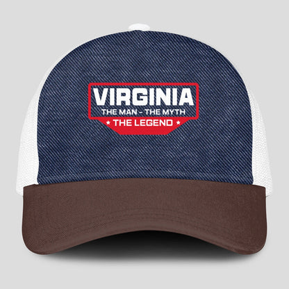 The Man The Myth The Legend Navy Brown And White Mesh Cap VIRGINIA 13K1 C200PF