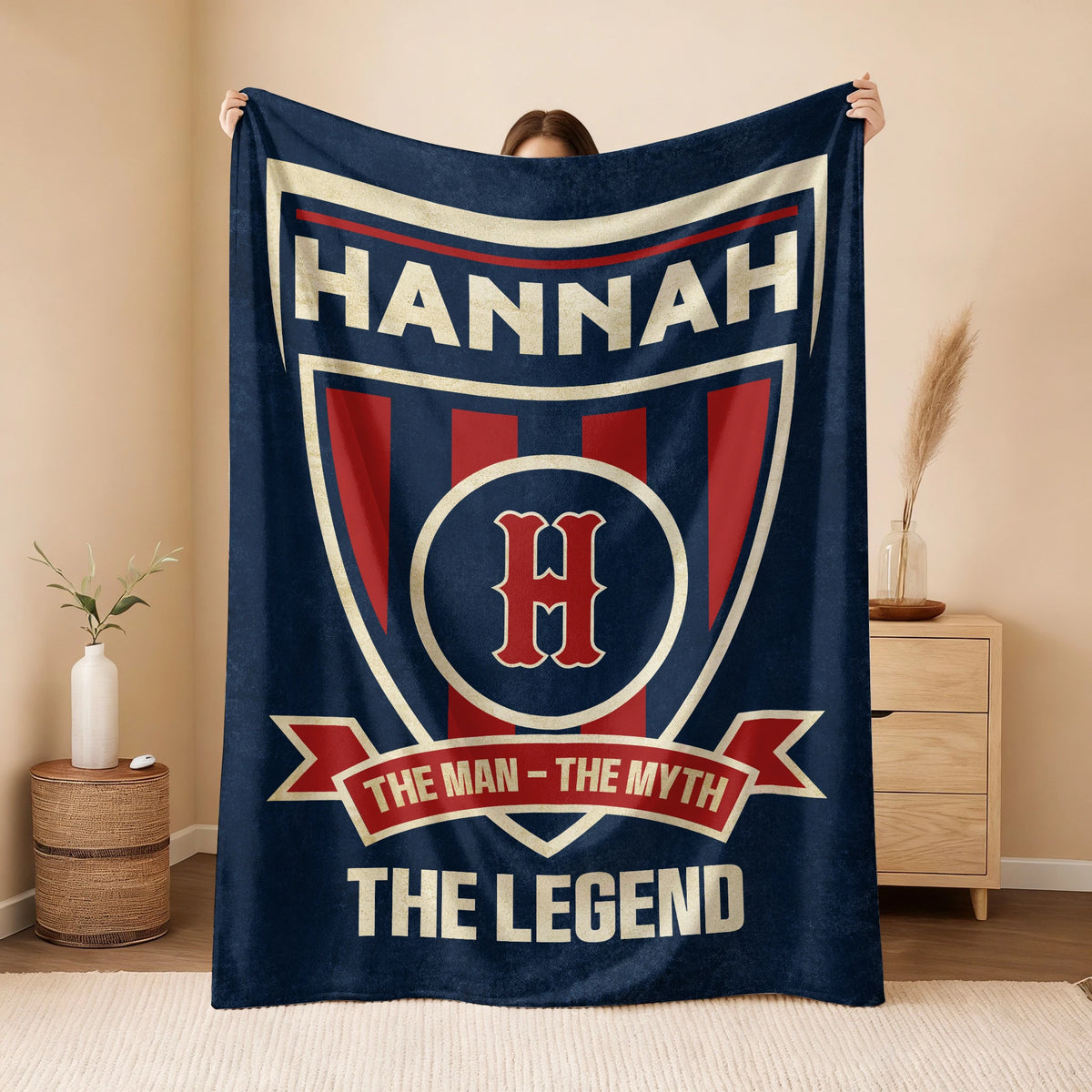 The Man The Myth The Legend Blue Burgundy Baseball Blanket HANNAH 13K1 BK18