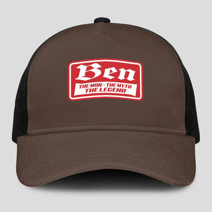 The Man The Myth The Legend Red Logo Brown Mesh Cap BEN 13K1 C203PF