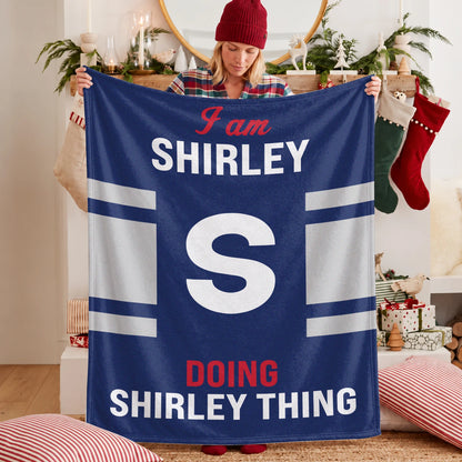 I'm Name Doing Name Things Navy Fleece Blanket SHIRLEY 13K1 BK51