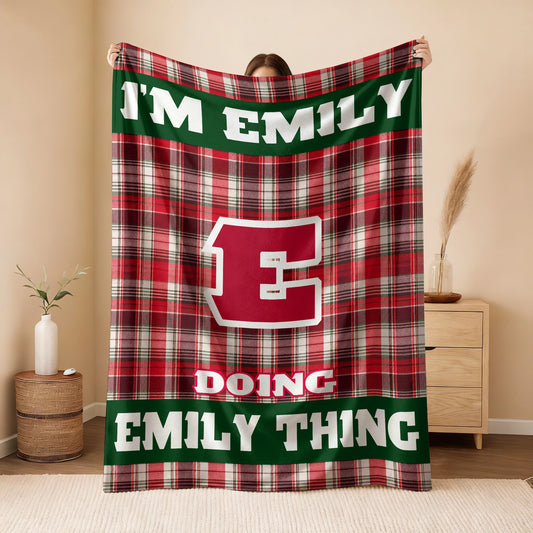 I'm Name Doing Name Things Red Plaid Fleece Blanket EMILY 13K1 BK49