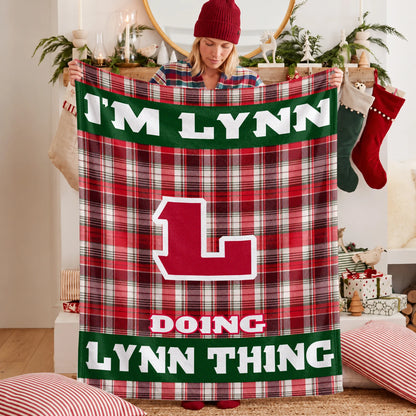 I'm Name Doing Name Things Red Plaid Fleece Blanket LYNN 13K1 BK49