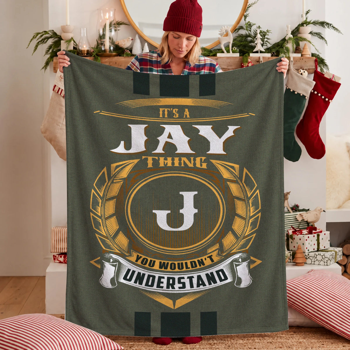 It's A Your Name Thing Olive Green Logo Fleece Blanket JAY 13K1 BK31