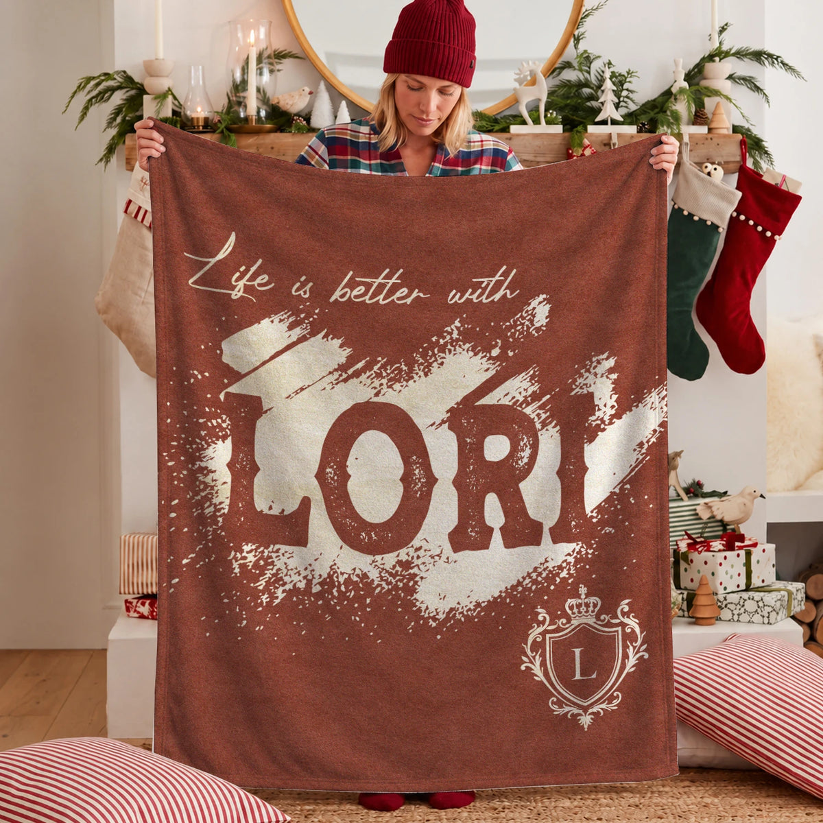 Life Is Better With Your Name Terracotta Cream Fleece Blanket LORI 13K1 BK30