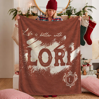 Life Is Better With Your Name Terracotta Cream Fleece Blanket LORI 13K1 BK30