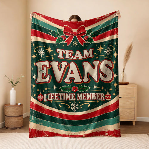 Team Your Name Lifetime Member Christmas Fleece Blanket EVANS 13K1 BK52