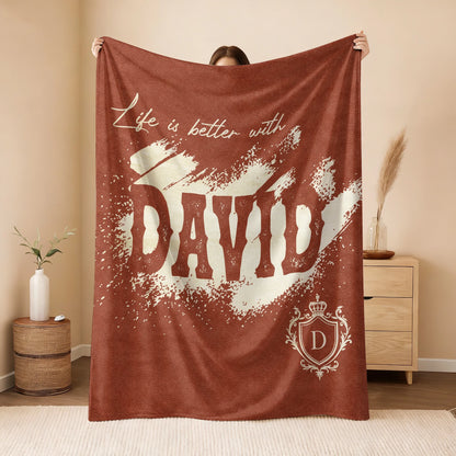 Life Is Better With Your Name Terracotta Cream Fleece Blanket DAVID 13K1 BK30