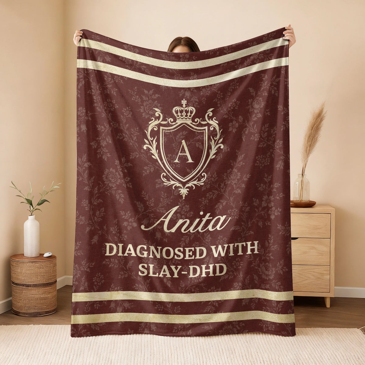 Diagnosed With Slay-DHD Funny Burgundy Fleece Blanket ANITA 13K1 BK37