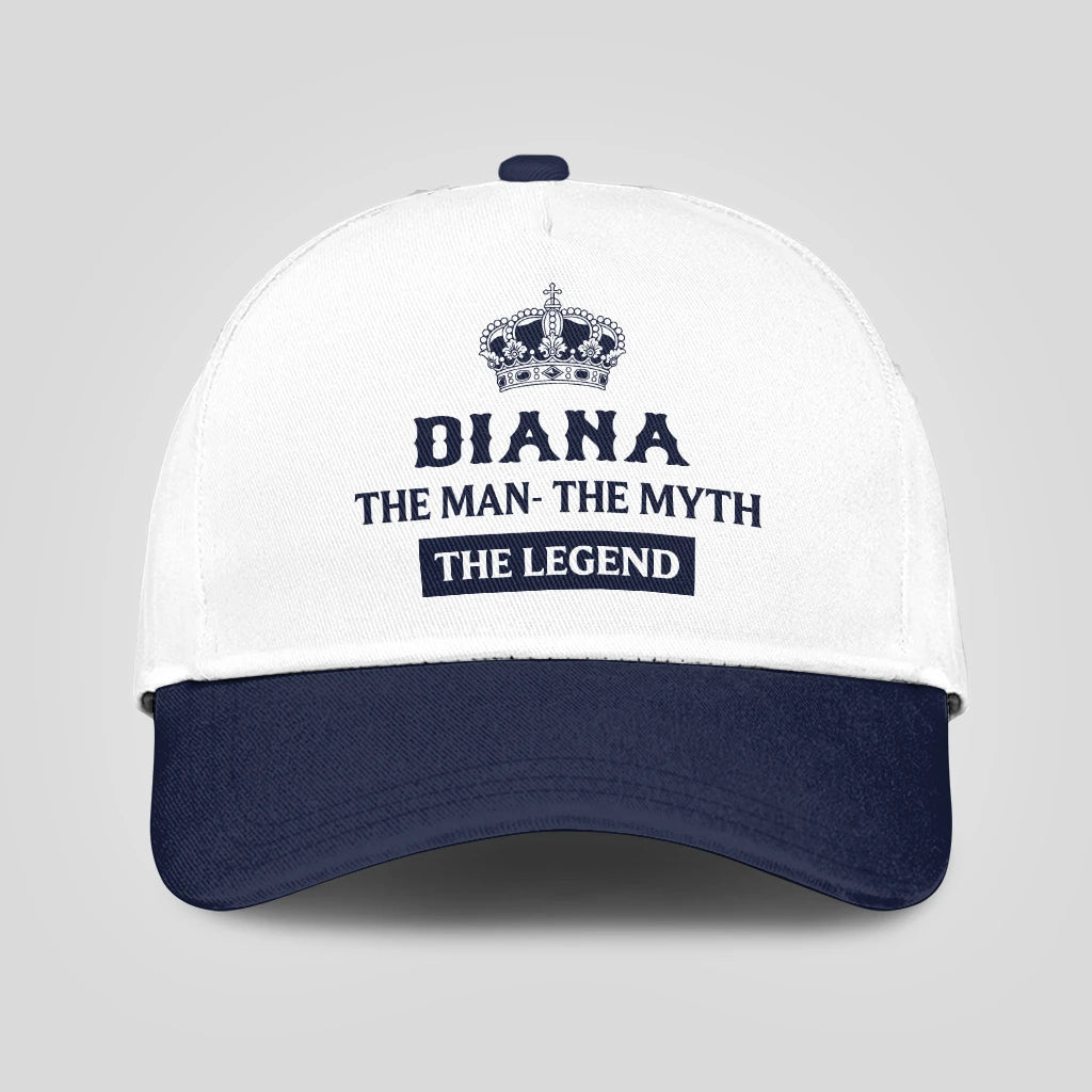 The Man The Myth The Legend King Crown Blue And White Cap DIANA 13K1 C147PF