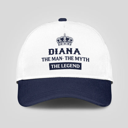 The Man The Myth The Legend King Crown Blue And White Cap DIANA 13K1 C147PF