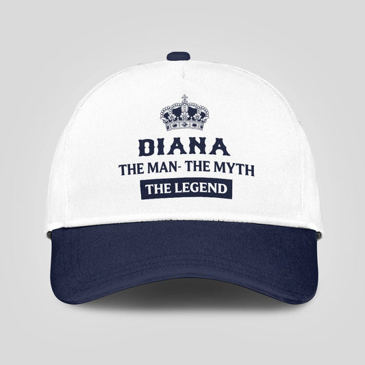 The Man The Myth The Legend King Crown Blue And White Cap DIANA 13K1 C147PF