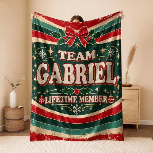 Team Your Name Lifetime Member Christmas Fleece Blanket GABRIEL 13K1 BK52