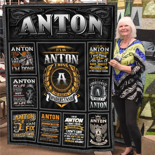ANTON Personalized Blanket | Custom Name Cozy Throw Gift 13K2-BK2