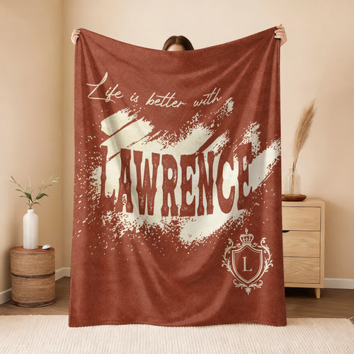 Life Is Better With Your Name Terracotta Cream Fleece Blanket LAWRENCE 13K1 BK30