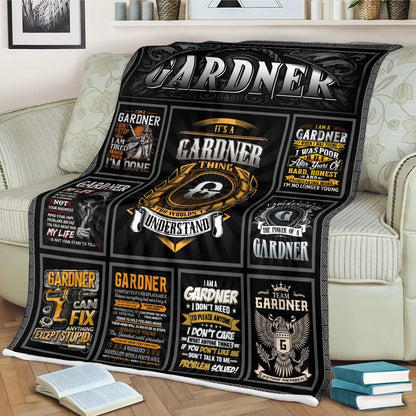GARDNER Personalized Blanket | Custom Name Cozy Throw Gift 13K2-BK2