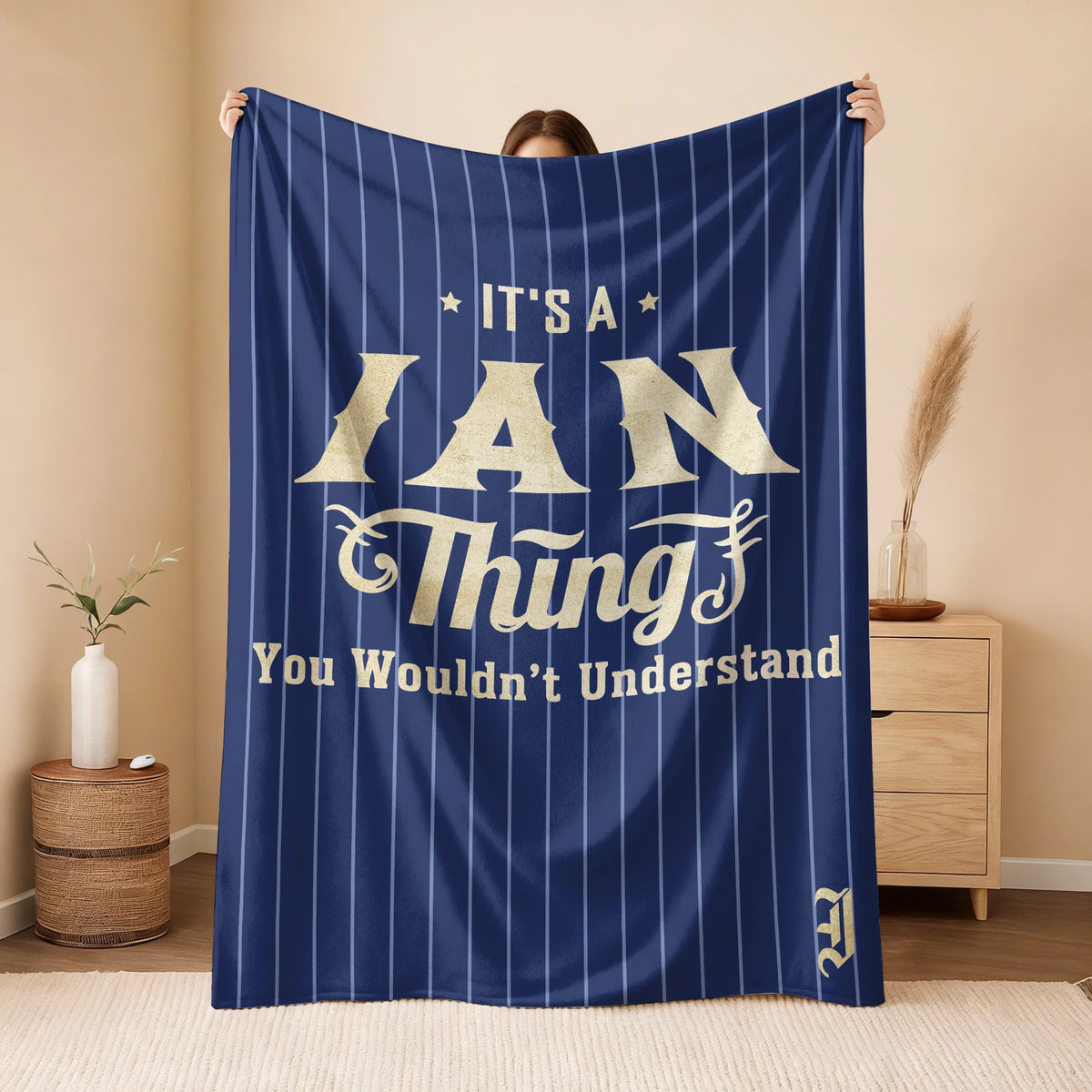 Your Name Thing Striped Blue Fleece Blanket IAN 13K1 BK23
