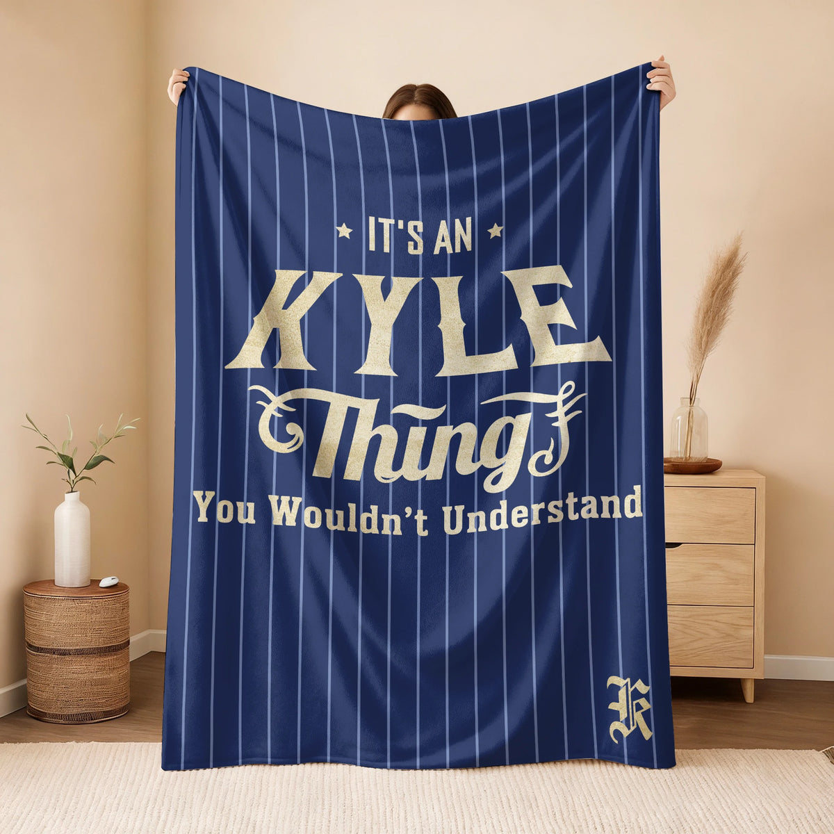 Your Name Thing Striped Blue Fleece Blanket KYLE 13K1 BK23