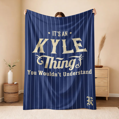 Your Name Thing Striped Blue Fleece Blanket KYLE 13K1 BK23