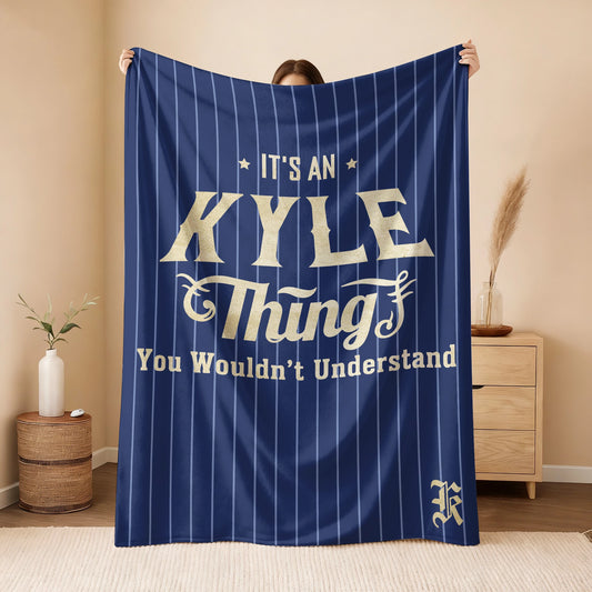 Your Name Thing Striped Blue Fleece Blanket KYLE 13K1 BK23