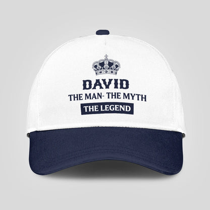 The Man The Myth The Legend King Crown Blue And White Cap DAVID 13K1 C147PF