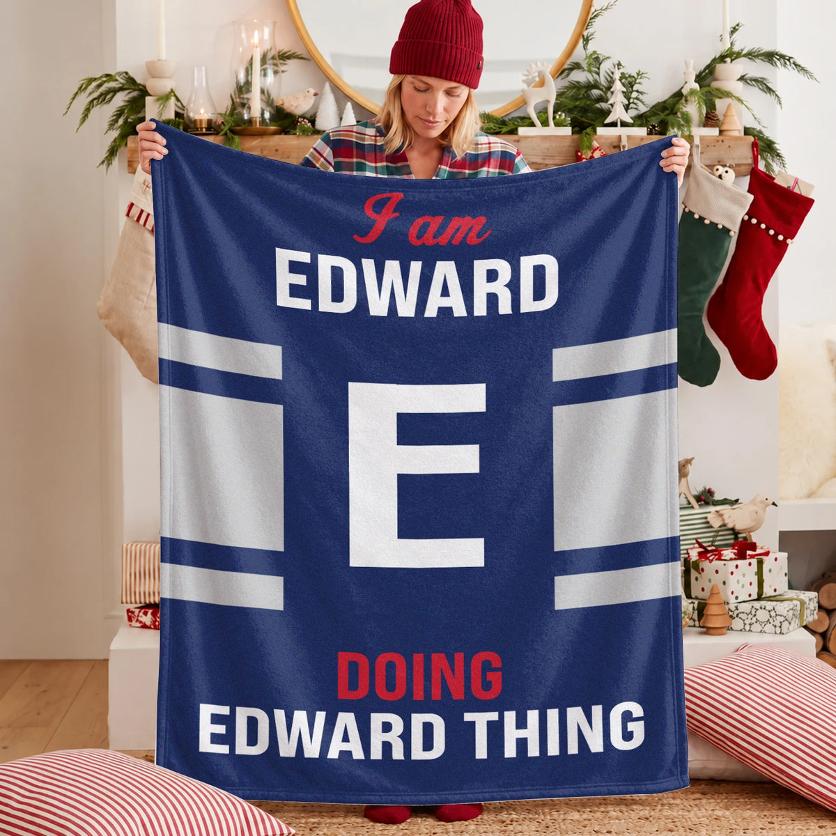 I'm Name Doing Name Things Navy Fleece Blanket EDWARD 13K1 BK51