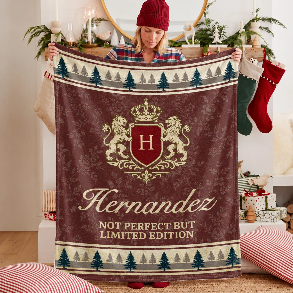 Not Perfect But Limited Edition Burgundy Pine Tree Fleece Blanket HERNANDEZ 13K1 BK41