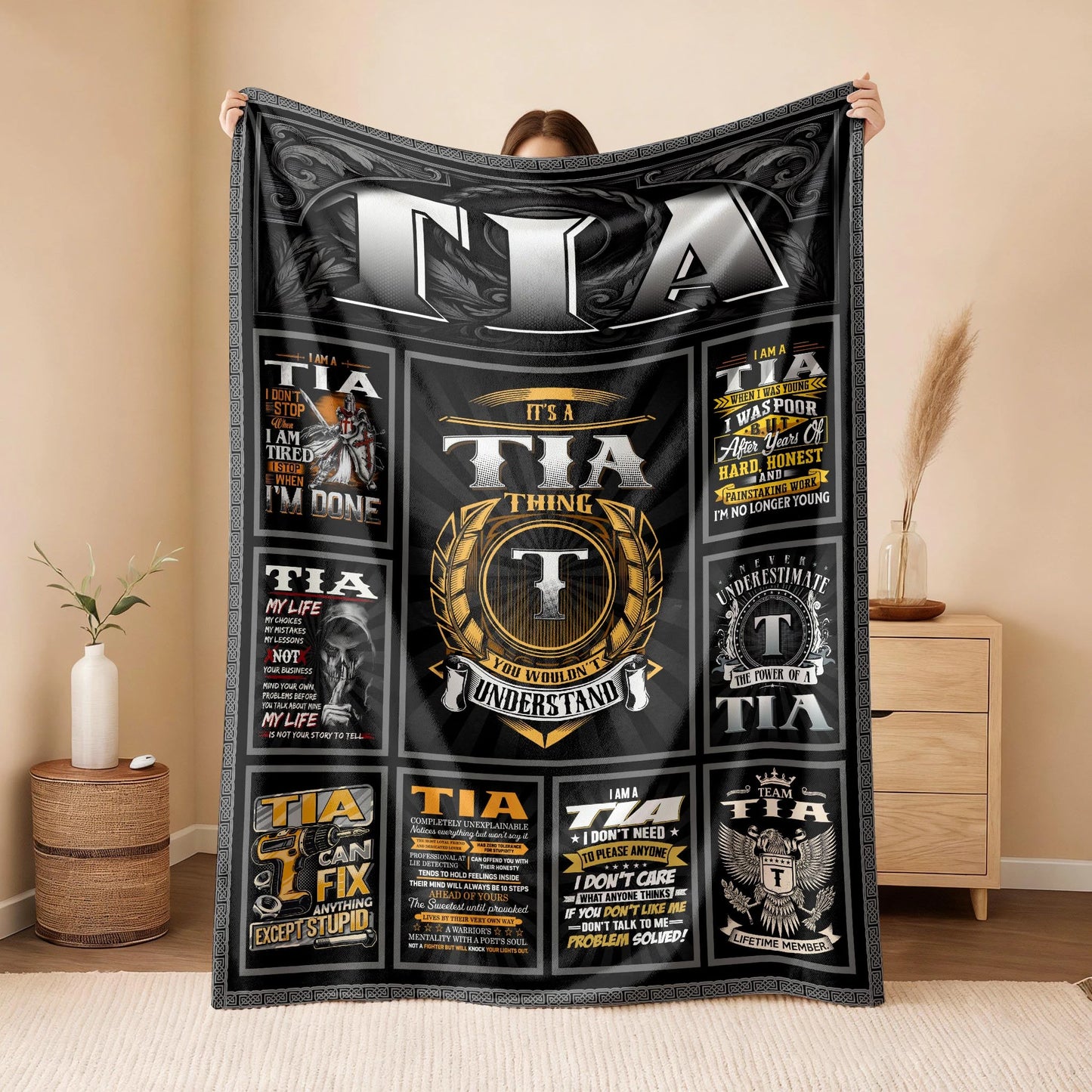 TIA Personalized Blanket | Custom Name Cozy Throw Gift 13K4-BK2