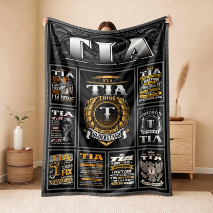 TIA Personalized Blanket | Custom Name Cozy Throw Gift 13K4-BK2