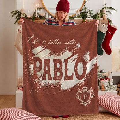 Life Is Better With Your Name Terracotta Cream Fleece Blanket PABLO 13K1 BK30