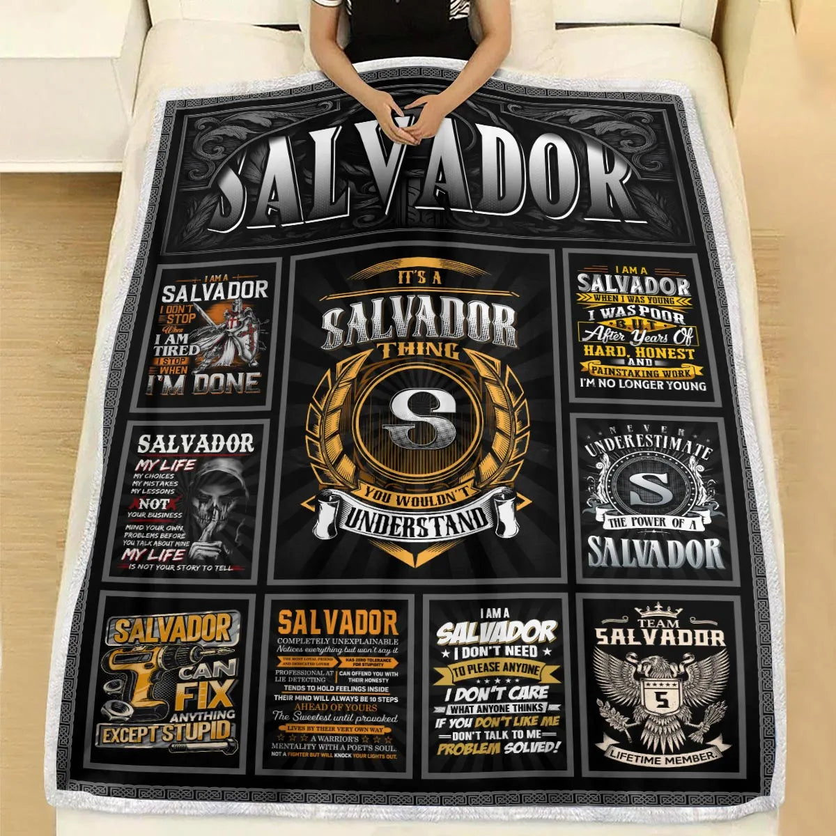SALVADOR Personalized Blanket | Custom Name Cozy Throw Gift 13K3-BK2