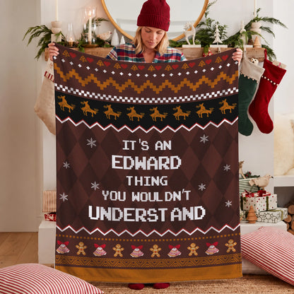 Your Name Thing Funny Deer Brown Christmas Fleece Blanket EDWARD 13K1 BK27