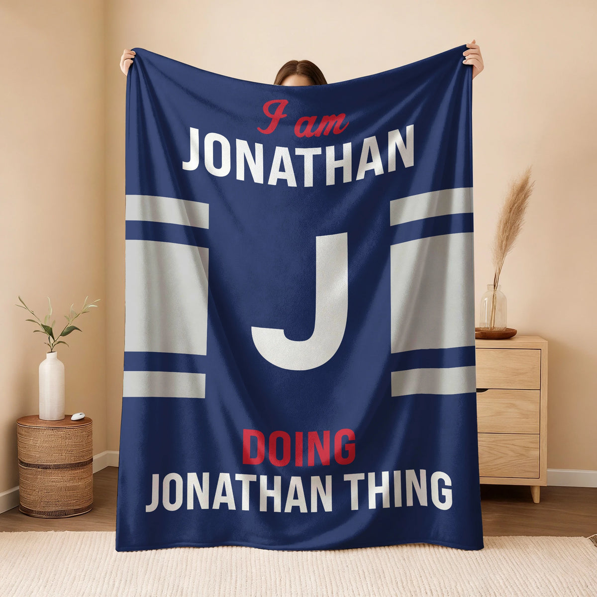 I'm Name Doing Name Things Navy Fleece Blanket JONATHAN 13K1 BK51