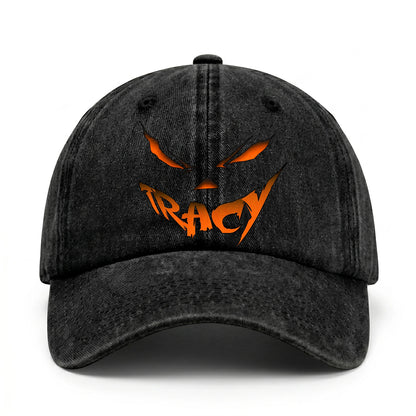 Your Name Jack O' Lantern Halloween Washed Cap TRACY 13K1 C100PF