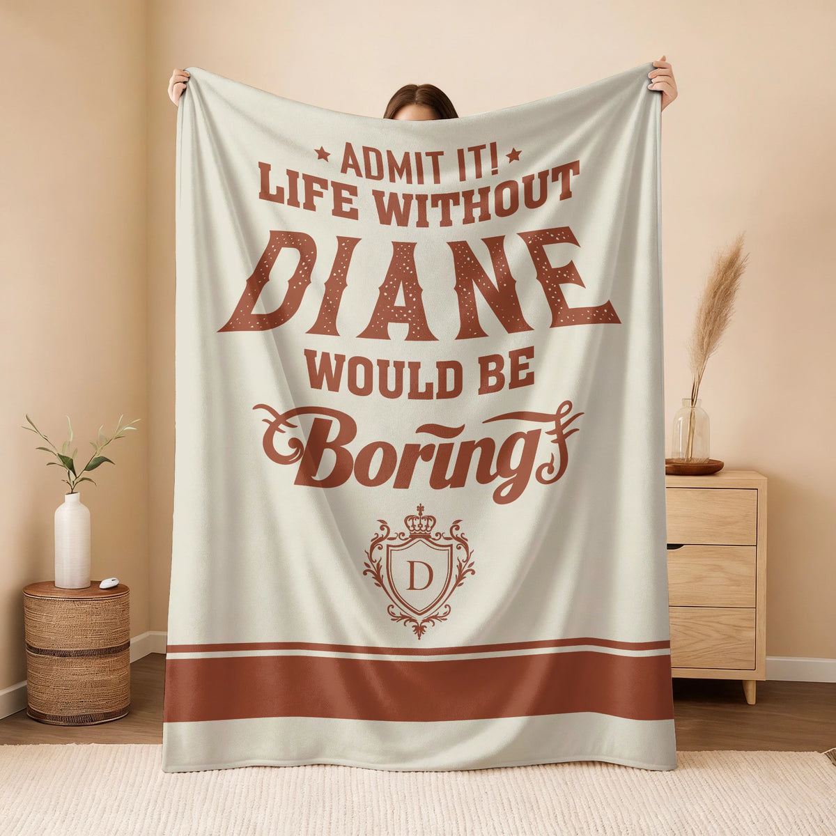 Life Without Your Name Would Be Boring Cream Terracotta Blanket DIANE 13K1 BK24