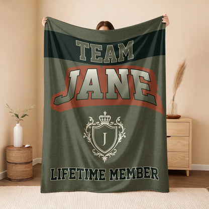 Team Your Name Lifetime Member Sage Green Fleece Blanket JANE 13K1 BK22