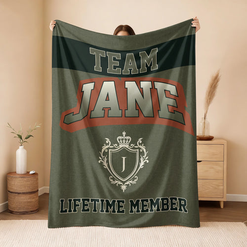 Team Your Name Lifetime Member Sage Green Fleece Blanket JANE 13K1 BK22