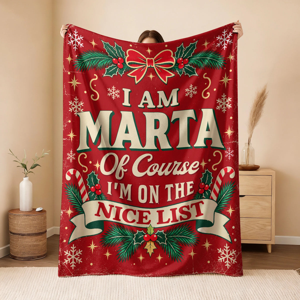 I'm Name Of Course I'm On The Nice List Christmas Fleece Blanket MARTA 13K1 BK56