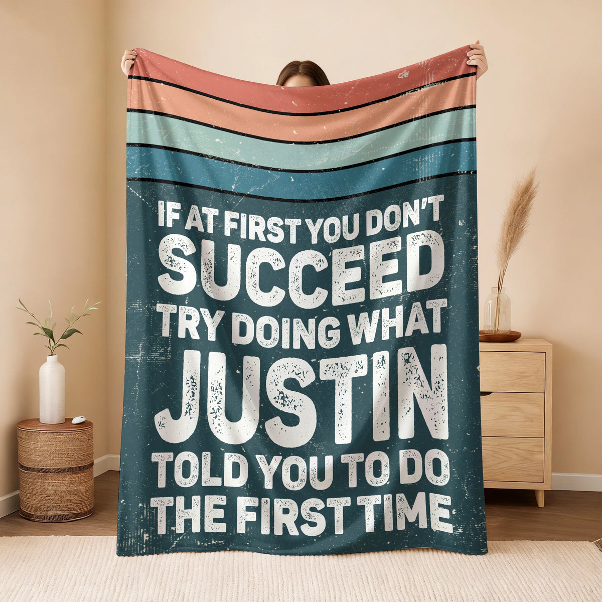 If At First You Don’t Succeed Retro Green Fleece Blanket JUSTIN 13K1 BK29