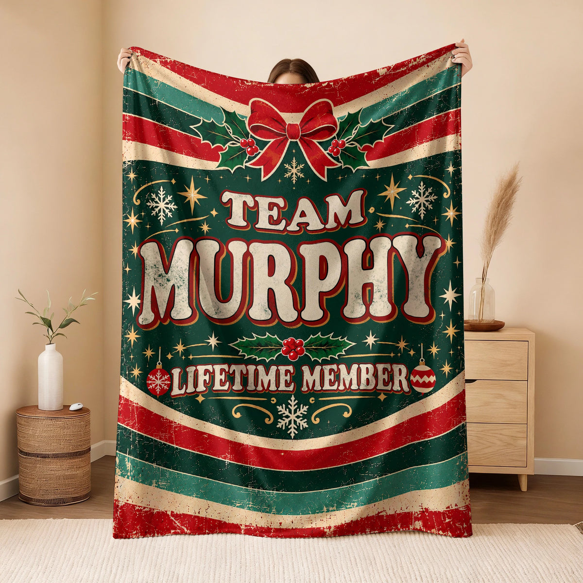 Team Your Name Lifetime Member Christmas Fleece Blanket MURPHY 13K1 BK52