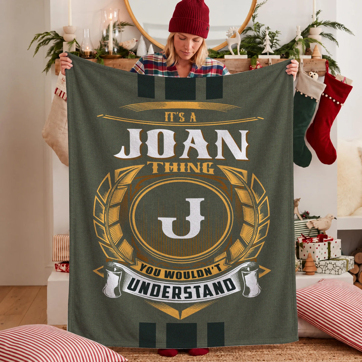 It's A Your Name Thing Olive Green Logo Fleece Blanket JOAN 13K1 BK31