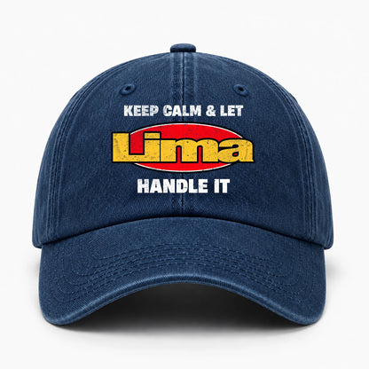 Keep Calm & Let Your Name Handle It Yellow And Red Logo Washed Cap LIMA 13K1 C172PF