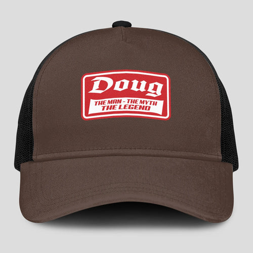 The Man The Myth The Legend Red Logo Brown Mesh Cap DOUG 13K1 C203PF