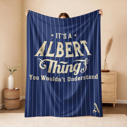Your Name Thing Striped Blue Fleece Blanket ALBERT 13K1 BK23