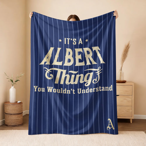 Your Name Thing Striped Blue Fleece Blanket ALBERT 13K1 BK23